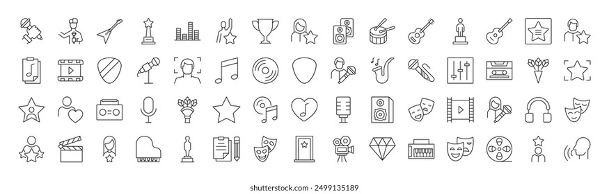 Colección de Line Icons de actor, cantante, música y teatro para Anuncios. Adecuado para libros, tiendas, tiendas. Trazo editable en estilo de contorno minimalista. Símbolo para el diseño