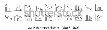 Collection of Line Icons of Arrow Down by Progress Bar Drawn with Thin Line for apps, web sites, banners, infographics and other types of design