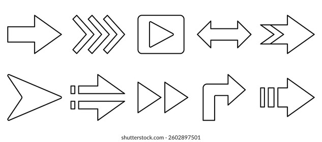 Collection of Line Icons Arrows Pointing in Different Directions for Navigation and Design