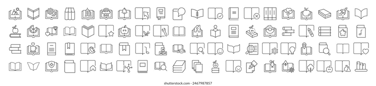 Colección de Iconos de Línea de Libro. Adecuado para libros, tiendas, tiendas. Trazo editable en estilo de contorno minimalista. Símbolo de diseño 