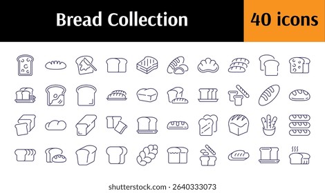 Collection of Line Icons of Bread. Minimalistic Linear Pictogram for Web and Graphic Design, Apps, Banners, Social Network and Cards