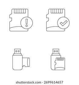 Colección de íconos de línea para servicios en la nube y dispositivos de almacenamiento.