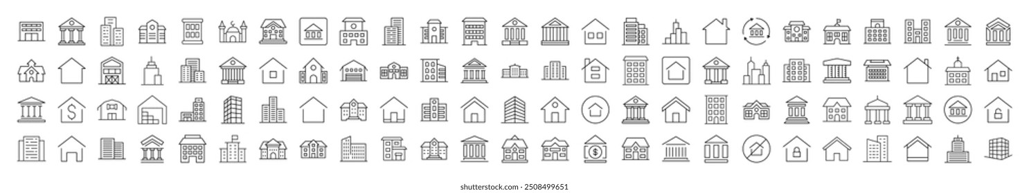 Collection of Line Icons of Different Constructions. Editable Stroke. Minimalistic Linear Pictogram for Design of Cards, Apps, Banners, Posts