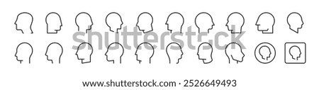 Collection of Line Icons of Faceless Person Profile. Editable Stroke. Minimalistic Linear Pictogram for Design of Cards, Apps, Banners, Posts 