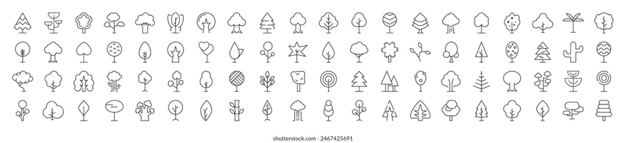 Collection of Line Icons of Forest, Wood, Trees for Adverts. Suitable for books, stores, shops. Editable stroke in minimalistic outline style. Symbol for design 