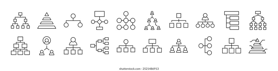 Collection of Line Icons of Hierarchy. Editable Stroke. Minimalistic Linear Pictogram for Design of Cards, Apps, Banners, Posts