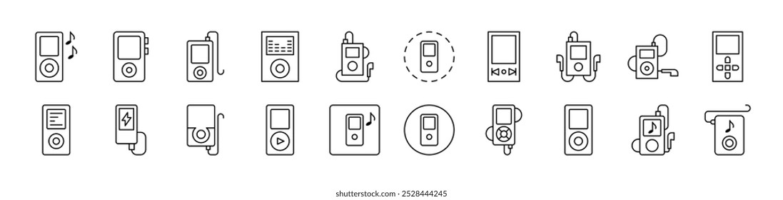 Collection of Line Icons of Music Player. Editable Stroke. Minimalistic Linear Pictogram for Design of Cards, Apps, Banners, Posts