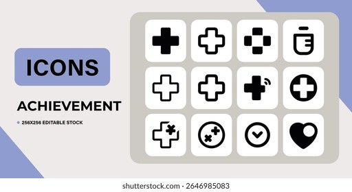 Collection of line icons representing business achievements, checks, currency symbols, and more.  Ideal for websites, apps, and presentations. Isolated on white.