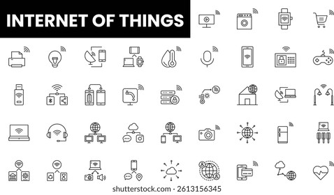 A collection of line icons representing the Internet of Things technologies.