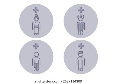 Collection of line icons representing various healthcare professionals. Different roles in medical field concept