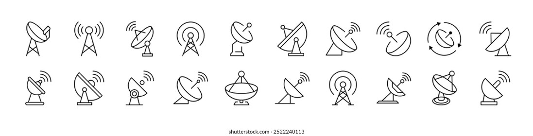 Collection of Line Icons of Satellite Dish. Editable Stroke. Minimalistic Linear Pictogram for Design of Cards, Apps, Banners, Posts