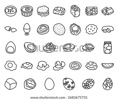 Collection of line icons of various egg dishes
