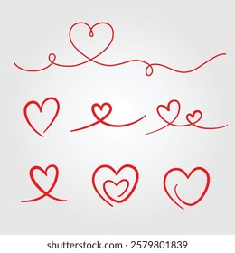 collection line red Hearts love valentine wedding  shape symbol icon illustration design