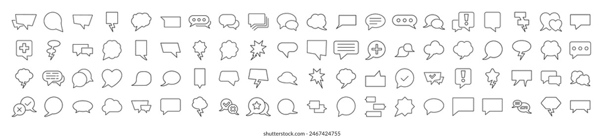 Collection of Line Signs of Speech Bubble. Suitable for books, stores, shops. Editable stroke in minimalistic outline style. Symbol for design 