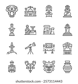 Collection of Line Style Historical Museum Icons 

