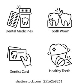 Collection of Line Style Tooth Care Icons 

