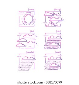 Collection of line vector icons with symbols of weather. Suitable for website design and mobile app