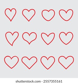 a collection of line vector icons that look like a red heart