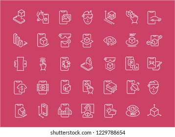 Collection of line white icons of augmented reality. Set of vector simple elements with bold outlines on a color background.