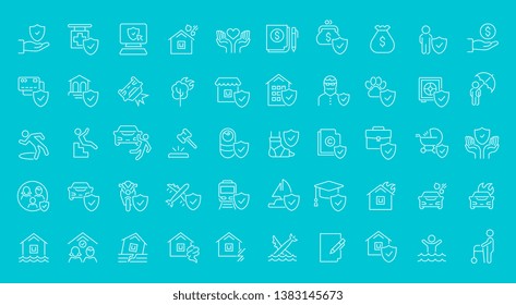 Collection of line white icons. Set of vector simple elements with bold outlines on a color background. Info graphics signs and pictograms.