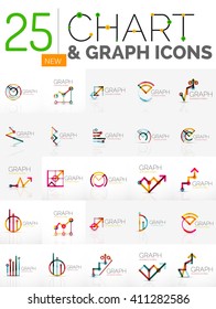 Colección de logotipos abstractos lineales - iconos de gráficos y gráficos - símbolos geométricos limpios. Crecientes conceptos de finanzas estáticas, símbolos limpios y modernos. Branding logoype empresa emblema ideas y marca