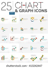 Collection of linear abstract logos - chart and graph icons - clean geometric symbols. Growing stats finance concepts, clean modern symbols. Branding logotype company emblem ideas and branding