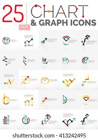 Collection of linear abstract logos - chart and graph icons - clean geometric symbols. Growing stats finance concepts, clean modern symbols. Branding logotype company emblem ideas and branding