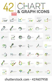 Collection of linear abstract logos - chart and graph icons - clean geometric symbols. Growing stats finance concepts, clean modern symbols. Branding logotype company emblem ideas and branding