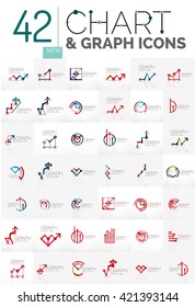 Colección de logotipos abstractos lineales - iconos de gráficos y gráficos - símbolos geométricos limpios. Crecientes conceptos de finanzas estáticas, símbolos limpios y modernos. Branding logoype empresa emblema ideas y marca
