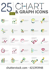 Collection of linear abstract logos - chart and graph icons - clean geometric symbols. Growing stats finance concepts, clean modern symbols. Branding logotype company emblem ideas and branding