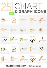 Collection of linear abstract logos - chart and graph icons - clean geometric symbols. Growing stats finance concepts, clean modern symbols. Branding logotype company emblem ideas and branding