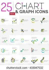 Collection of linear abstract logos - chart and graph icons - clean geometric symbols. Growing stats finance concepts, clean modern symbols. Branding logotype company emblem ideas and branding