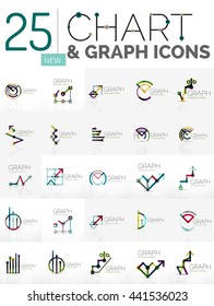 Collection of linear abstract logos - chart and graph icons - clean geometric symbols. Growing stats finance concepts, clean modern symbols. Branding logotype company emblem ideas and branding