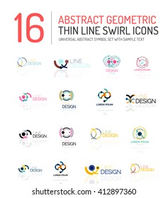 Collection of linear abstract logos - swirls and circles abstract universal shapes - clean modern geometric symbols, branding logotype company emblem ideas and business identity