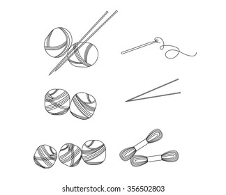 Collection Linear Balls Yarn Knitting Outline Stock Vector (Royalty ...