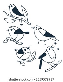 Collection of linear birds. Vector illustration. Geometric birds