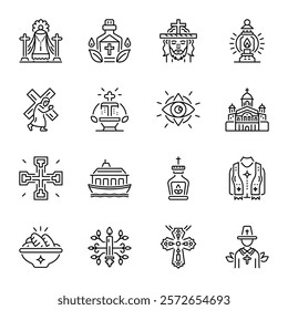 Collection of Linear Christian Religion Icons 

