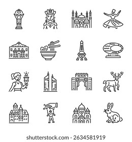 Collection of Linear Country Architecture and Culture Icons 

