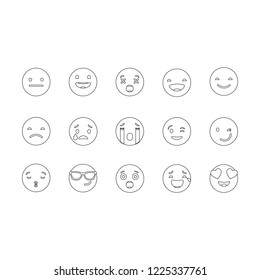 Collection of linear emoticons. Vector graphics
