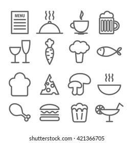 Collection of linear food icons. Thin restaurant icons for web, printing, mobile apps