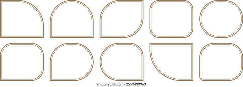 Collection of linear gold frames. Frame and Arch Set. Golden geometric frames in art style. Bohemian Borders arch collection