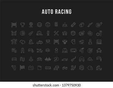 Collection linear icons of auto racing.