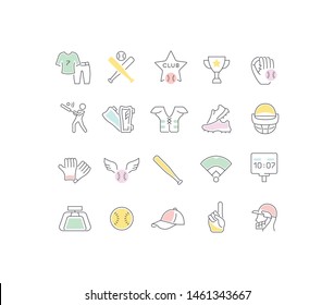 Collection linear icons of baseball.