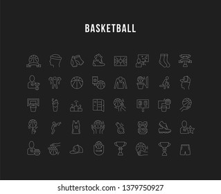 Collection linear icons of basketball.