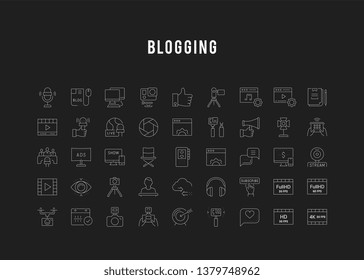 Collection linear icons of blogging.