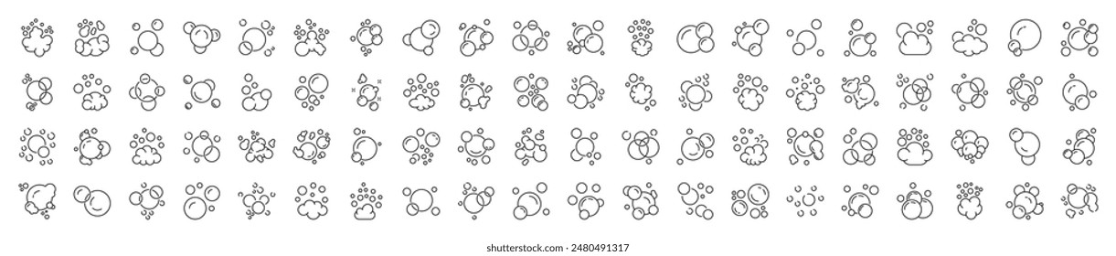 Collection of Linear Icons of Bubbles and Foam for Adverts. Suitable for books, stores, shops. Editable stroke in minimalistic outline style. Symbol for design 