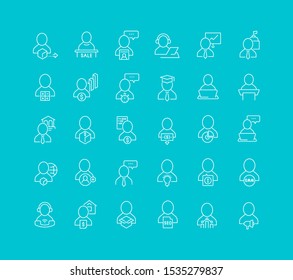 Collection of linear icons of business profession on a colorful background 