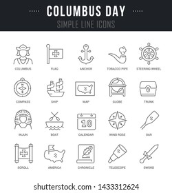 Collection linear icons of columbus day with names.