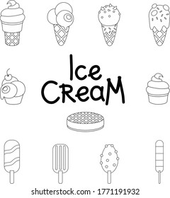
Collection of linear icons with different types of ice cream.