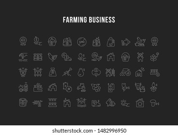 Collection linear icons of farming business